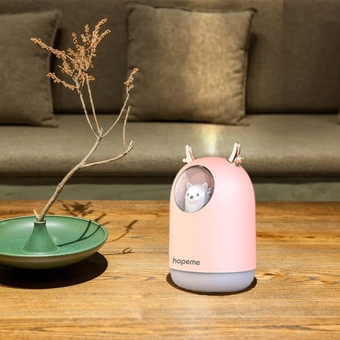 Cute Pet Humidifier with Two Spray Modes, 300ml Water Tank Lasts Up to 10 Hours, 7 Color LED Lights Changing, Waterless Auto Shut-off for Bedroom,...