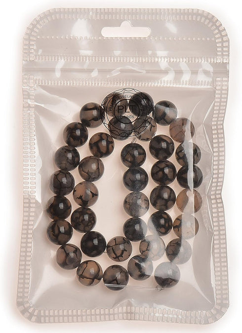 Smooth Round Shape Natural Gemstone Loose Beads for 1 Strand per Bag Approxi 15.5 inch 48-50pcsJewelry Making (8mm, Black White Dragon Design Agat...