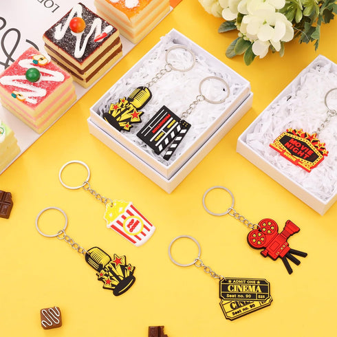 24PCS Movie Night Keychains, Movie Night Party Favors Include Clapboard Microphone Ticket Popcorn Microphone Projector Keychains for Birthday Part...