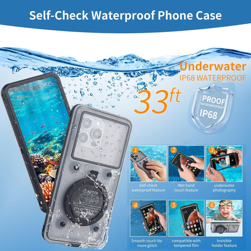 Waternaut iPhone Waterproof Case, Ideal for Bath and Snorkeling, Wet Hands Touch, Smart Seal Check, Underwater Photography, Compatible with iPhone...