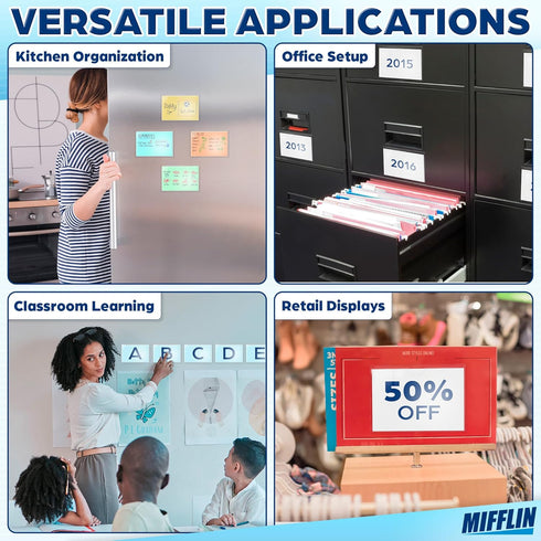 Mifflin-USA Index Card Holder (4x6”, 50 Pack), Clear Self-Adhesive Card Pockets, Label Holders for Organizing Storage Bins & Containers, Plastic S...