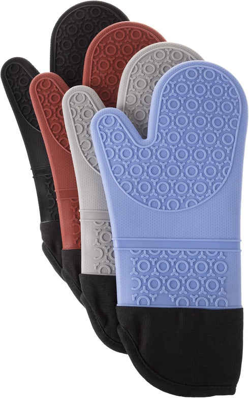 Silicone Oven Mitts – Extra Long Professional Quality Heat Resistant with Quilted Lining and 2-sided Textured Grip – 1 pair Gray by Lavish Home...