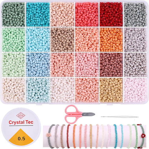 8800 PCS 3mm Glass Seed Beads for Bracelet Making Kit, 24 Colors Boho Friendship Bracelet Kit, Small Seed Beads for Jewelry Making, Ideal Gifts fo...