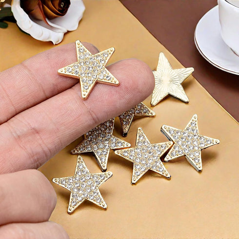 30 PCS Flat Bottom Rhinestones Inlaid Five-Pointed Star Decorative Buttons Alloy Gold Embellishment Decorations Handmade DIY Clothing Gift Party S...