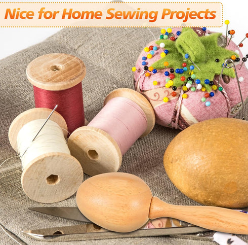 Crowye 2 Pcs Darning Supplies Kit Darning Egg for Socks Darning Mushroom Wooden Darning Supplies with Large Eye Needles Sewing Threads for Socks C...