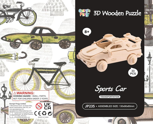 Georgie Porgy 3D Wooden Puzzles for Kids Toys Construction Woodcraft Kits DIY Model Puzzle Kits Birthday Gifts Pack of 3 (Sports Cars Off-Road Veh...