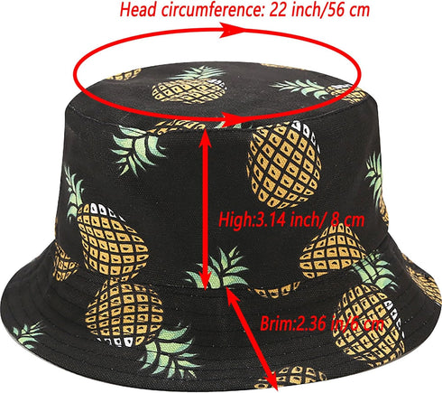 Banana Print Bucket Hat Fruit Pattern Fisherman Hats Summer Reversible Packable Cap...