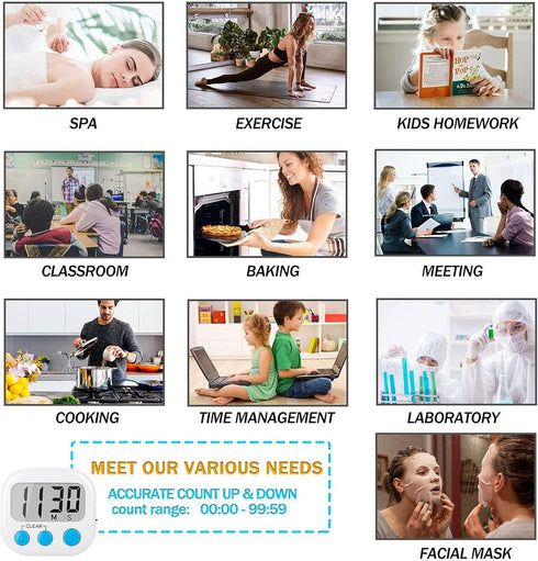 6 Pack Digital Kitchen Timers for Cooking Magnetic Timer for Cooking Loud Alarm white...