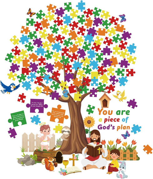 155 Pieces of Christian Tree Bulletin Board Set The Gods Plan to Decorate Children's Sunday School, Religious Bible, Scripture Classroom, Cut Deco...
