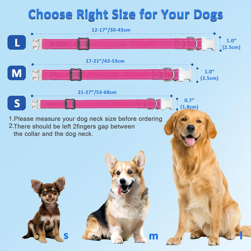 Reflective Dog Collar,Soft Neoprene Padded Breathable Nylon Pet Collar Adjustable for Small Medium Large Dogs (L(21-27" Neck), Pink)...