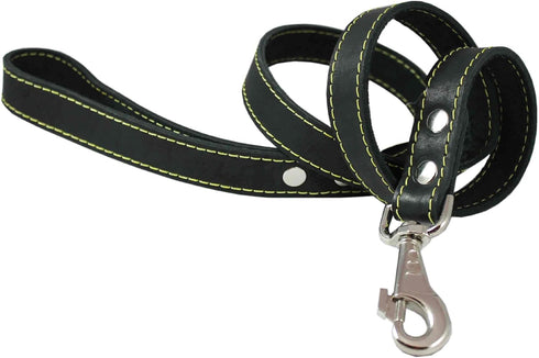 4' Classic Genuine Leather Dog Leash 1" Wide for Largest Breeds Black...