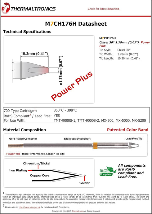 Thermaltronics M7CH176H Chisel 30deg 1.78mm (0.07in), Power Plus...