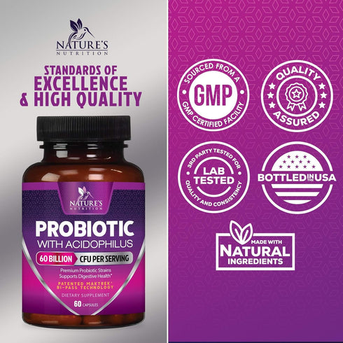 Probiotics, 60 Billion CFU per Serving, Probiotic with Prebiotics for Digestive & Immune Health Support for Women & Men - Nature's Supplement is S...