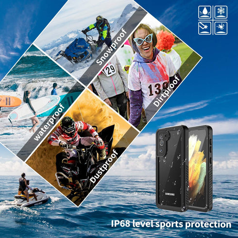 for Samsung Galaxy S21 Case Waterproof IP68 Certified Dustproof Shockproof Dirtproof Snowproof Rugged Cover Built-in Screen Protector for Samsung ...