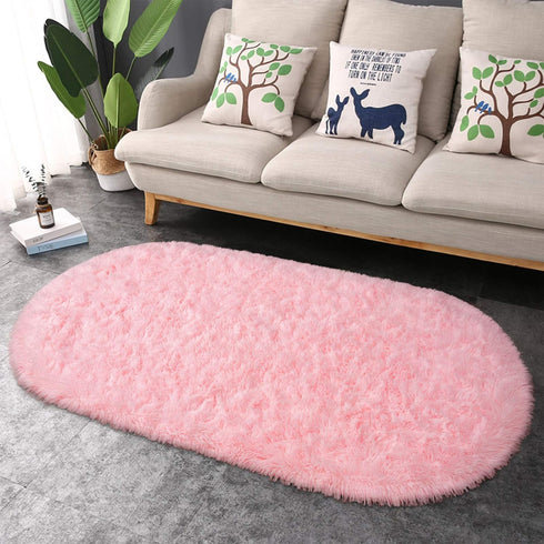 junovo Ultra Soft Washable Shaggy Rug - Non-Slip Oval Carpet for Nursery, Kids Bedroom & Home Decor (2.6x5.3ft Pink) | Plush Fluffy Floor Mat for ...