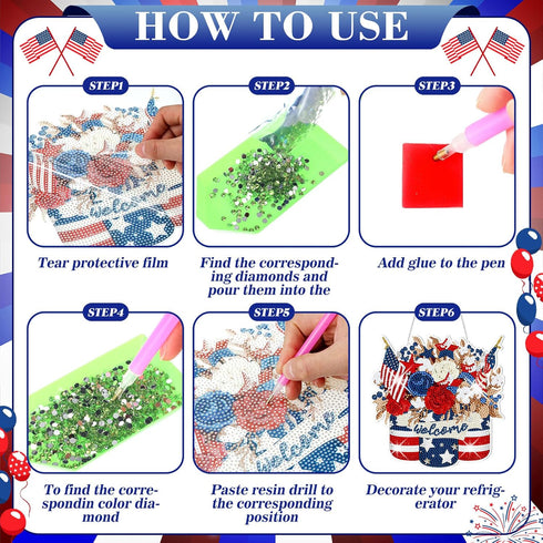 Memorywuu 3 Pcs 4th of July Diamond Art Kits Patriotic Diamond Painting Hanging Door Sign DIY Memorial Day Diamond Wall Decor Gnome Diamond Art Ad...