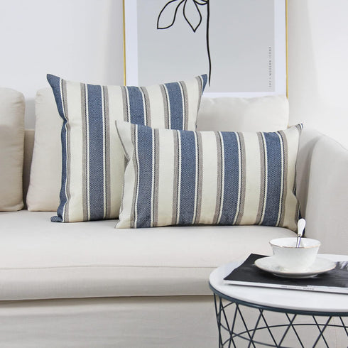 JOJUSIS Stripe Throw Pillow Covers Farmhouse Pillowcases Pack of 2 20 x 20 Inch Blue...