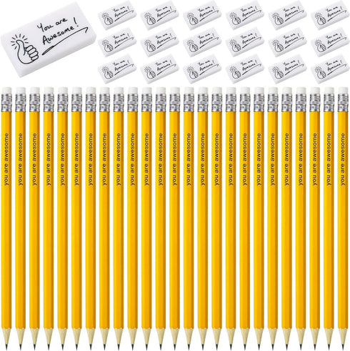 50 Pcs Appreciation Gift for Students 25 Graduation You are Awesome Motivational Pencils 25 White Appreciation Erasers for Kids Drawing Office Wri...