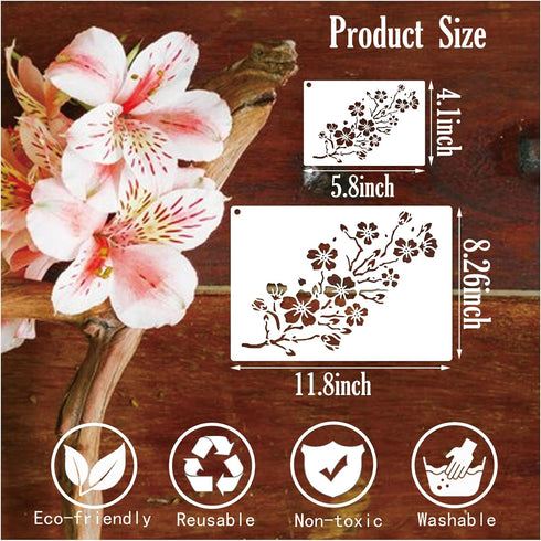 Cherry Blossom Flower Stencils for Painting on Wood Peach Blossom Branch Stencil A4 Template Paint Stencils for Painting on Wood Burning Art Craft...