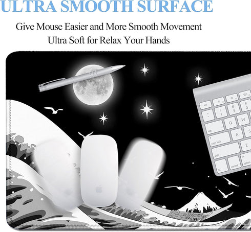 Gaming Mouse Pad Japanese Black and White Sea Wave Large XXL Mouse Pad Extended Big Desk Mat 31.06" x 11.8" Keyboard Laptop Computer Mousepad for ...