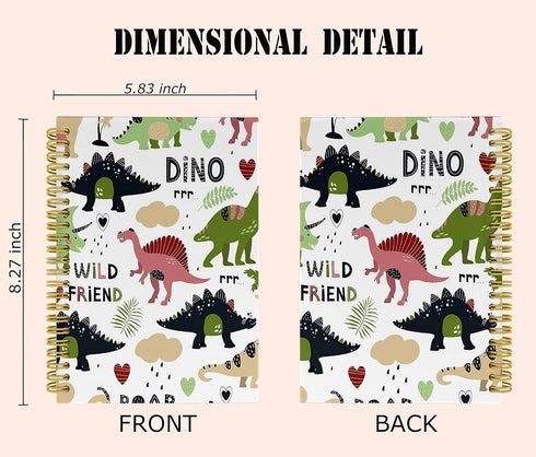 Kids Dinosaur Notebook Journal - Wide Ruled Spiral Dinosaur Notebooks for Kids, 5.5×8.3 Inch Kindergarten Spiral Bound Notebook with 164 Pages, El...