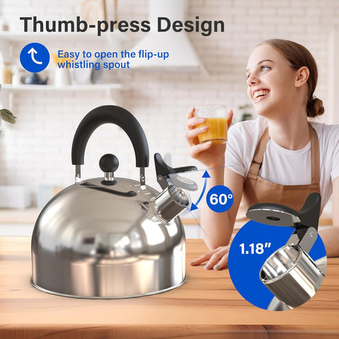 YSSOA Stainless Steel Whisting Tea Ketle, 3.17 Quart, Teapot for Stove top with Wide Mouth, Easy Pouring Spout and Ergonomic Handle, Silver...