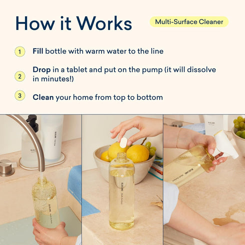 BLUELAND Multi-surface All Purpose Cleaner | Refill Tablet 10 Pack | Eco Friendly Product & Cleaning Supplies - Fresh Lemon Scent | Makes 10 x 24 ...