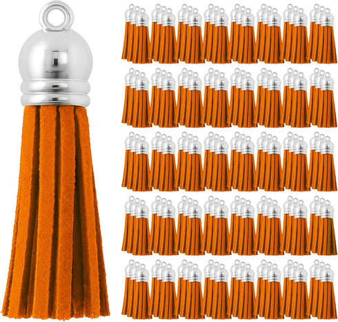 Mandala Crafts 100 Pcs Orange Faux Suede Tassels Bulk Keychain Making Supplies - Small Leather Tassels for Charms, Jewelry Making, and DIY Crafts...