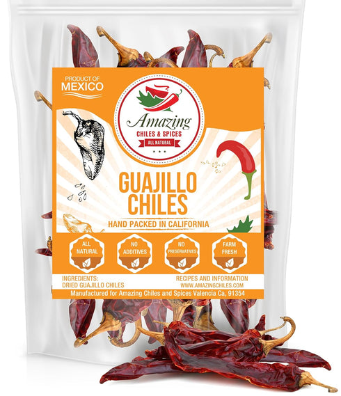 Guajillo Chiles Peppers Dried Whole 4 oz – Natural and Premium. Great For Mexican Recipes Like Mole, Tamales, Salsa, Meats. Mild to Medium Heat, C...