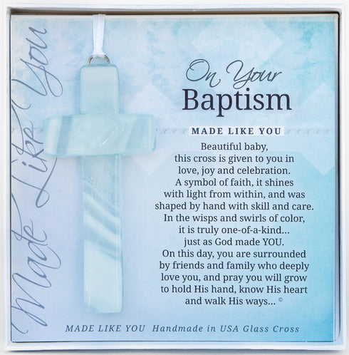 On Your Baptism Beautiful Baby Handmade Aqua Glass Cross - Treasured Baptism Gift for Baby Girl or Boy...
