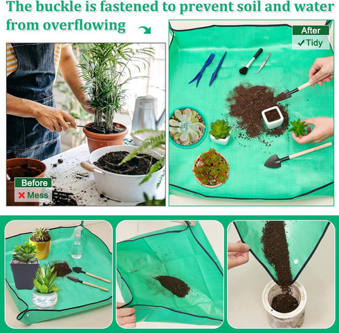 Plant Repotting Mat for Garden, 2 Pcs Waterproof Potting Mat Foldable Indoor Plant Mat Portable Square Gardening Mat Potting Tray with 6 Pcs Mini ...