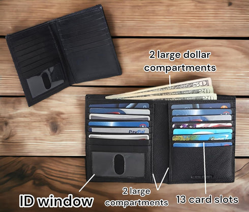 F&L CLASSIC RFID Blocking Mens Leather Bi-Fold Big Hipster Wallet, 13 credit card slots,Black…...