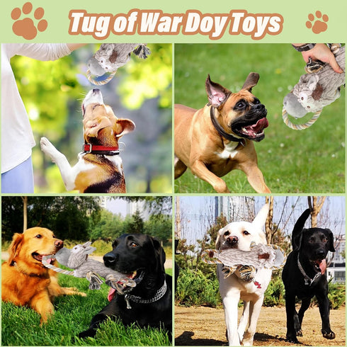 Large Squeaky Dog Toys for Aggressive Chewers,Interactive Tug of War Puppy Toys with Pull Rope,Tough Plush Pet Dog Chew Toys for Small, Medium and...