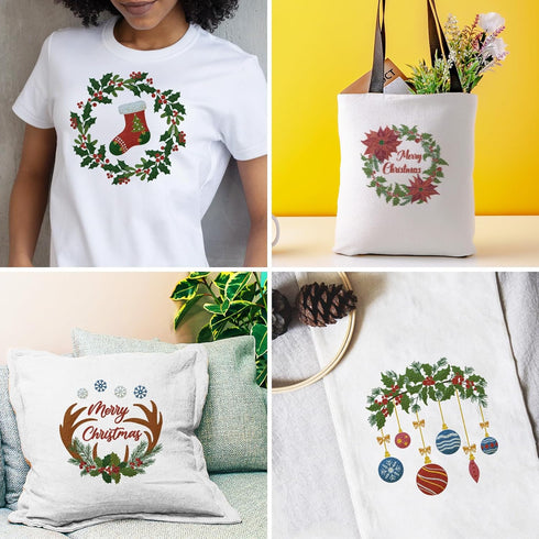 INFUNLY 4 Sets Christmas Embroidery Kits Cross Stitch Kits for Beginners with Instructions Embroidery Starter Kit for Adults 11.8x11.8in Elks Embr...