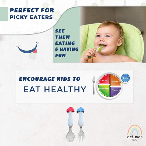 ARI MES - BPA-Free Toddler Car Utensils - Easy-Grip Car Spoon and Fork Set for Kids...