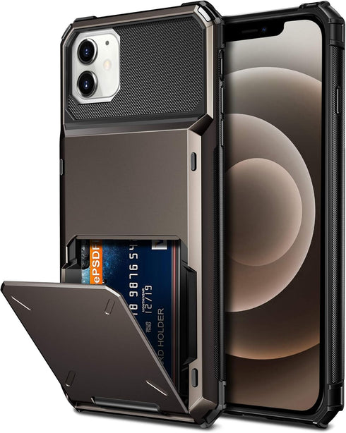 Vofolen Compatible with iPhone 12 Mini Case 5G Wallet 4-Card Slot Credit Card Holder Flip Door Hidden Pocket Anti-Scratch Dual Layer Hybrid TPU Bu...