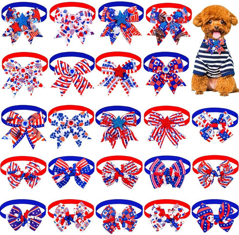 24PCS 4th of July Dog Bow Tie Collar, Independence Day Pet Bow Tie, Adjustable Star Stripe Collar, Patriotic Memorial Day Pet Bow Tie...