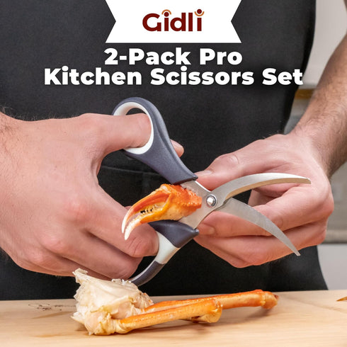 Kitchen Shears by Gidli - Liftime Replacement Warranty* - Includes Seafood Scissors As a Bonus - Heavy Duty Utility Stainless Steel All Purpose Ul...