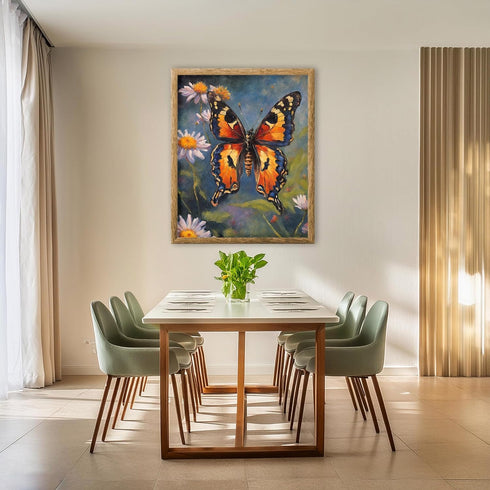 Posterizer 1 pcs- Orange buterfly in between wild white flowers-Art for Animal Lovers-Floral Botanical Art- Gift for Men Women Teens-Living Room ...