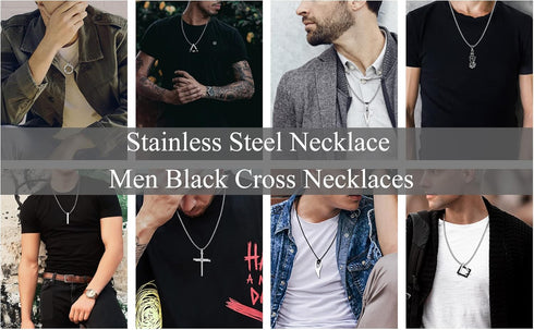 FIASASO 12Pcs Stainless Steel Pendant Necklace for Men Cool Goth Necklace Funky Gothic Cross Dog Tag Yin Yang Triangle Pendant Chain Necklace Set ...