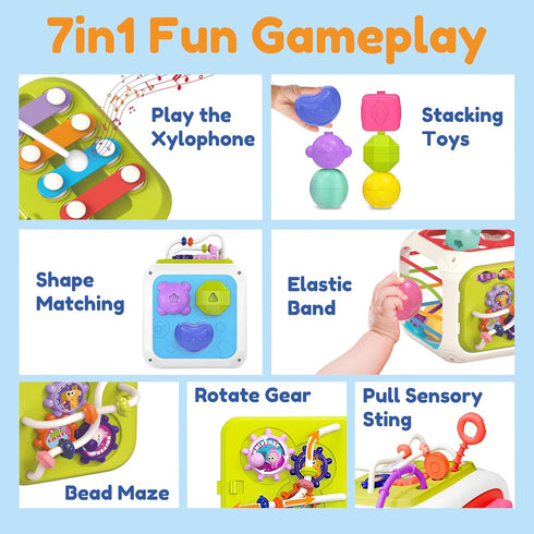 booko Activity Cube 7in1 – Montessori Toy for 1-2 Year Old Babies – Busy Cube Early Development Sensory Toy for Toddler Age – Birthday Gift for Bo...