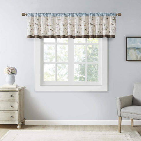 Madison Park Serene Embroidered Light Filtering Rod Pocket Treatment Curtain Window Panel Drape for Bedroom Livingroom and Dorm, 50x18, Blue...