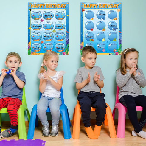 17.7 x 13.7 in Happy Birthday Chart Poster Set Under The Sea Calendar Birthday Classroom Decorations Ocean Animal Birthday Chart Bulletin Board Ba...