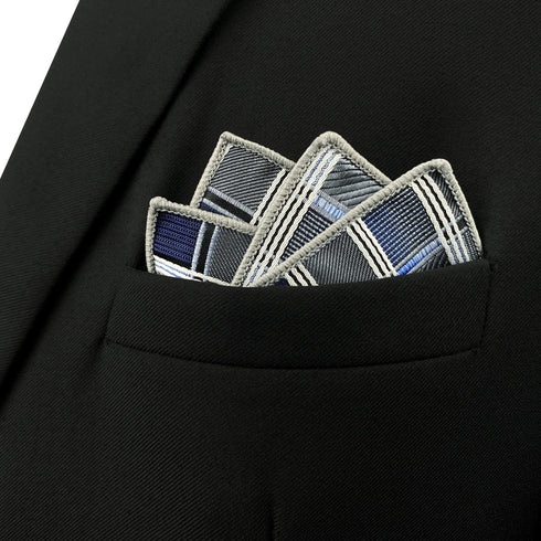 Shlax & Wing Mens Silk Pocket Square Checkered Blue Grey Hanky 12.6 inches...