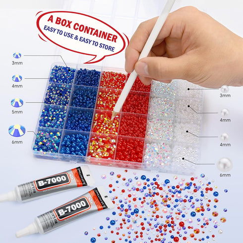 14400PCS Blue Red Flatback Pearls Rhinestones,B7000 Jewelry Glue with Flat Back Pearl and Resin Rhinestones for Crafts,Tumblers,Shoes,Nails,Face A...