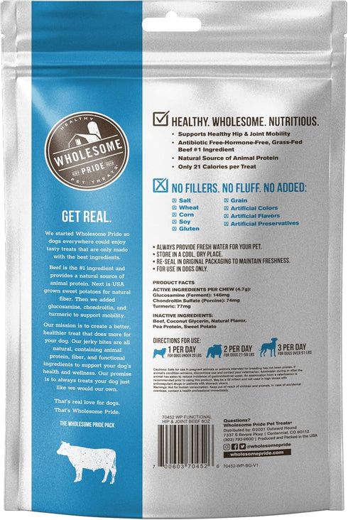 Wholesome Pride Functional Dog Hip & Joint Support Beef Recipe Jerky Bites Dog Treats - 8 oz...