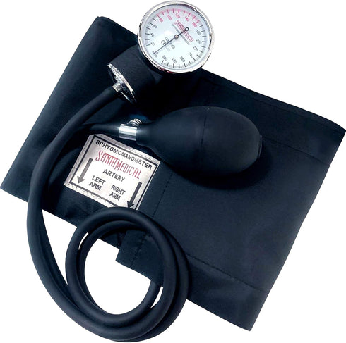 Santamedical Adult Deluxe Aneroid Sphygmomanometer - Professional Blood Pressure Monitor with Adult Black Cuff and Carrying case (Light Black)...