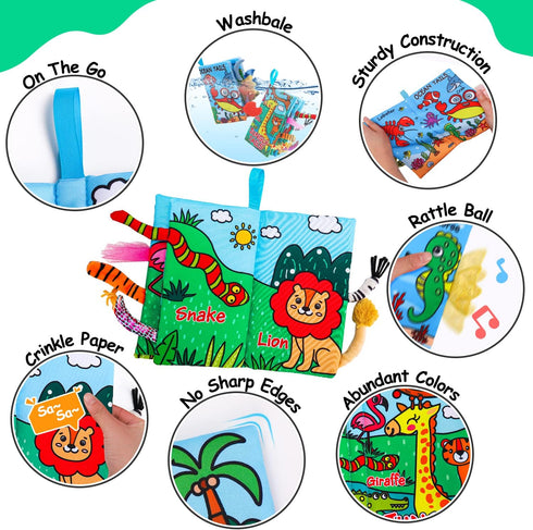 2 PCS Soft Cloth Baby Books 0-6 Months High Contrast Sensory Baby Toys 6 to 12 Months Crinkle Touch Feel Teething Carseat 9 18 Month Travel Essent...