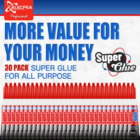 Super Glue, 30-Pack Single-Use Tubes 3 Gram Each, Super Fast, Liquid & Strong Adhesive Superglue, Glue for Hard Plastics, DIY Craft, Ceramics, Fra...