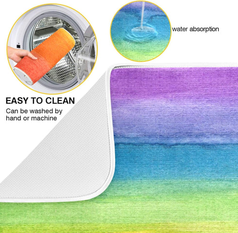 Colorful Stripe Rainbow Dish Drying Mat 18x24 inch Absorbent Reversible Microfiber Mat Dish Dry Pad Protector for Kitchen...